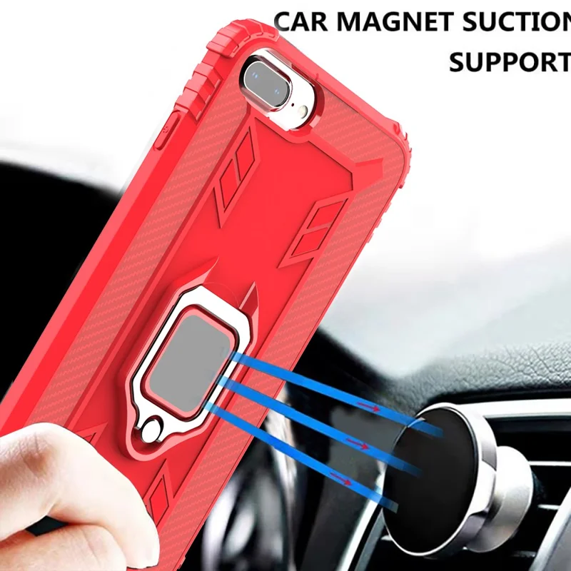 Finger Ring Kickstand Protective TPU Cover [Built-in Magnetic Metal Sheet] for iPhone 7 Plus/8 Plus 5.5 inch - Red
