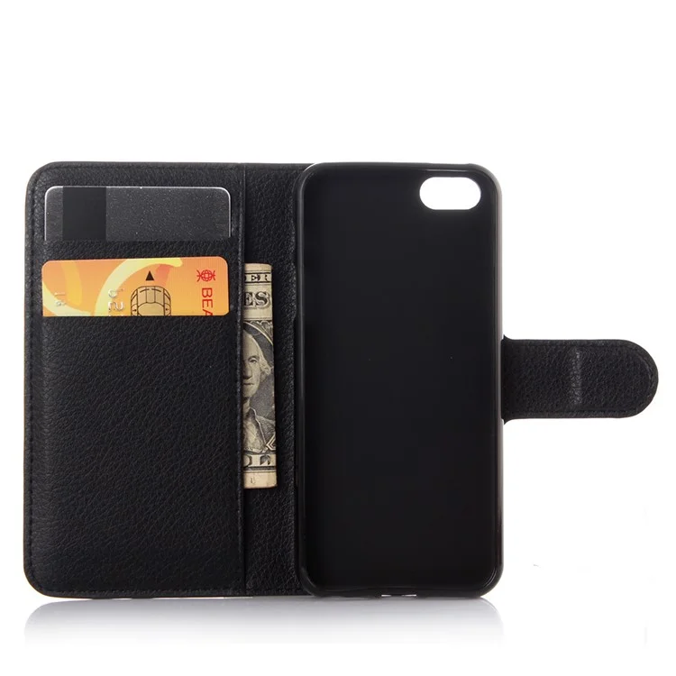 Litchi Skin Leather Wallet Case for iPhone SE/5S/5 - Black