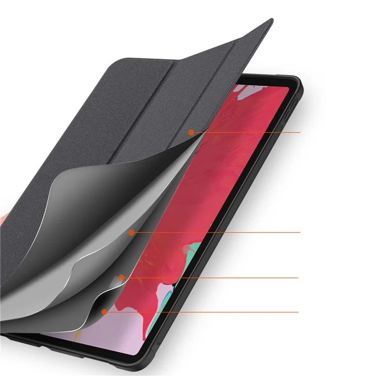 DUX DUCIS DOMO Series PU Leather TPU Back Tri-fold Stand Auto Sleep / Wake Tablet Cover with Pen Holder for iPad Pro 11 (2022) / (2021) / (2020) - Чёрный