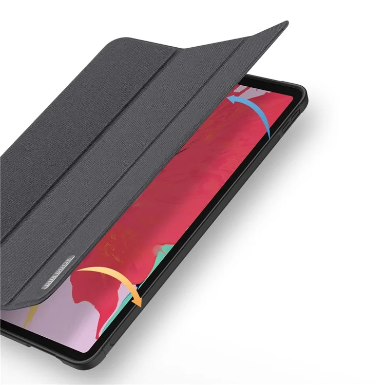DUX DUCIS DOMO Series PU Leather TPU Back Tri-fold Stand Auto Sleep / Wake Tablet Cover with Pen Holder for iPad Pro 11 (2022) / (2021) / (2020) - Чёрный