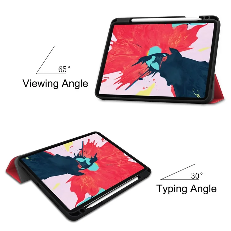 Munagem Estreita Anti-Drop Tri-fold Stand Caso de Couro Estiloso Com Caneta Com Caneta Para Ipad Air (2020)/ar (2022) / Pro 11 Polegadas (2020) /(2018) - Vermelho