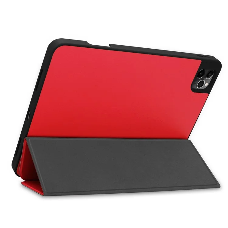 Narrow Bezel Anti-Drop Tri-fold Stand Leather Tablet Stylish Case with Pen Slot for iPad Air (2020) / Air (2022) / Pro 11-inch (2022) / (2021) / (2020) / (2018) - Red