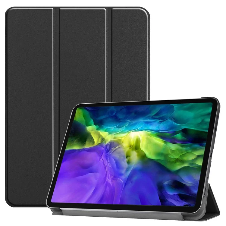 PU Leather Stable Tri-fold Stand Stand Cover Hard Back Shell with Auto Sleep / Wake for iPad Pro 11-inch (2022) / (2021) / (2020) / (2018) - Black