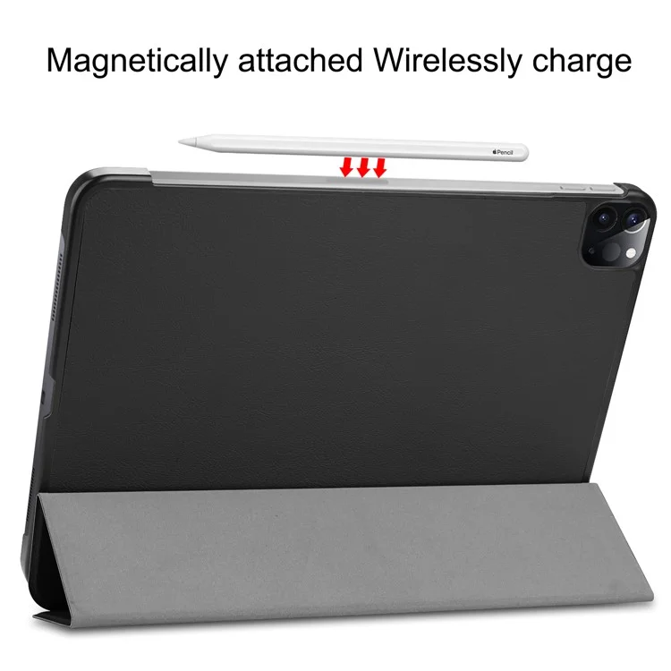 Capa de Couro PU com Suporte Tri-dobra e Carcaça Rígida com Função Ligar/Desligar Automática para iPad Pro 11 polegadas (2022) / (2021) / (2020) / (2018) - Preto