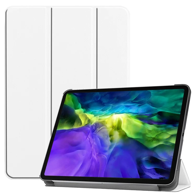 Custodia In Pelle PU Con Supporto Tri-Fold E Guscio Rigido Con Funzione Auto Sleep/Wake Per iPad Pro 11 Pollici (2022) / (2021) / (2020) / (2018) - Bianco