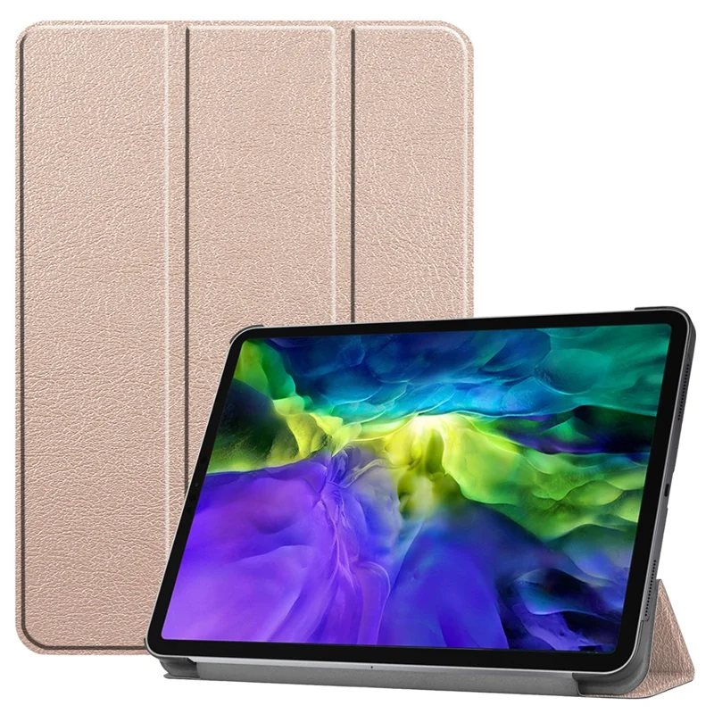 PU Leather Stable Tri-Fold Stand Cover Hard Back Shell with Auto Sleep / Wake for iPad Pro 11-inch (2022) / (2021) / (2020) / (2018) - Gold