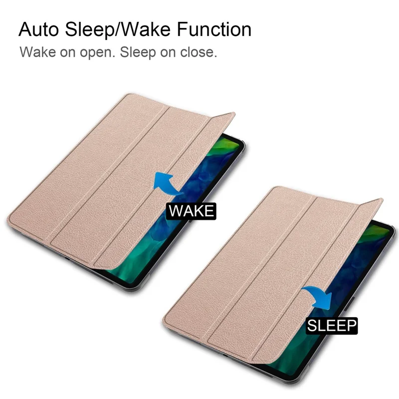 PU Leather Stable Tri-Fold Stand Cover Hard Back Shell with Auto Sleep / Wake for iPad Pro 11-inch (2022) / (2021) / (2020) / (2018) - Gold