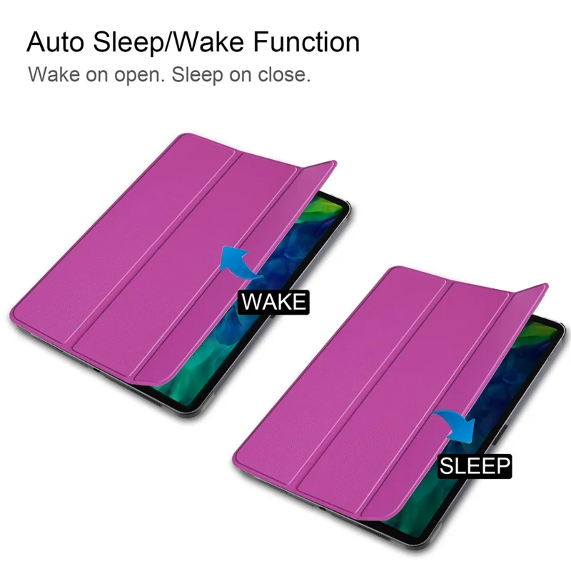 PU Leather Stable Tri-fold Stand Cover Hard Back Shell with Auto Sleep / Wake for iPad Pro 11-inch (2022) / (2021) / (2020) / (2018) - Purple