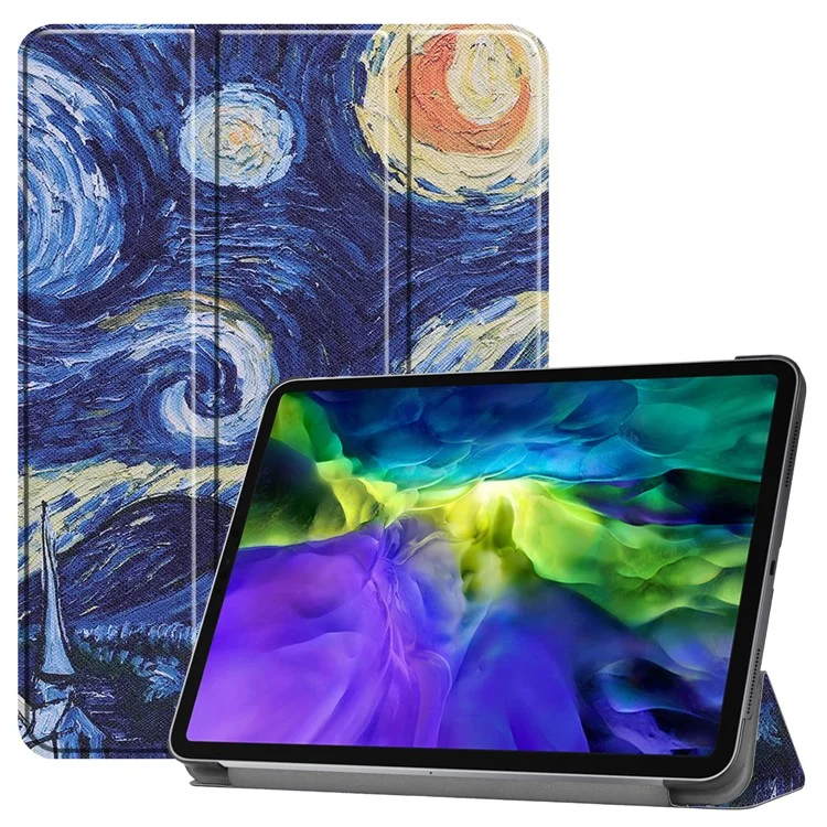 Printing Surface Tri-fold Stand Leather Smart Case for iPad Pro 11-inch (2022) / (2021) / (2020) / (2018) Tablet Cover - Painting Galaxy