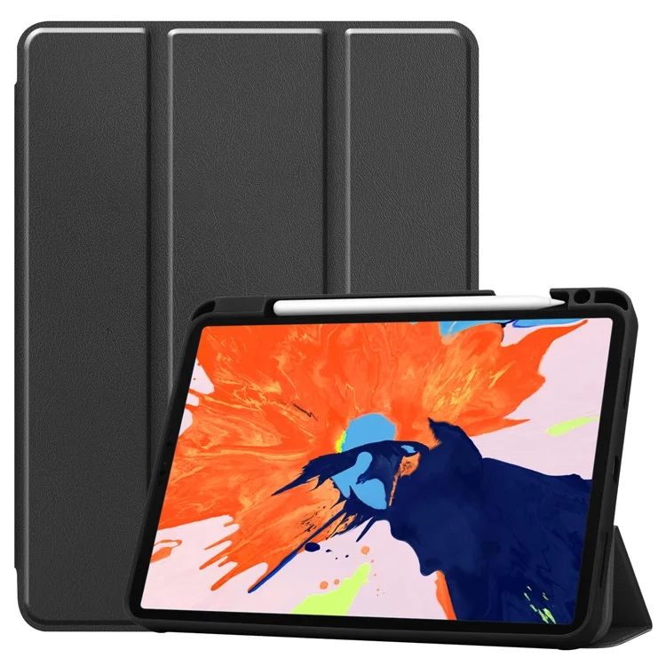 Pied de bureau à 3 volets en cuir PU avec support en TPU doux, réveil / veille automatique et support pour crayon pour iPad Pro 12,9 (2022) / (2021) / (2020) / (2018) - Noir