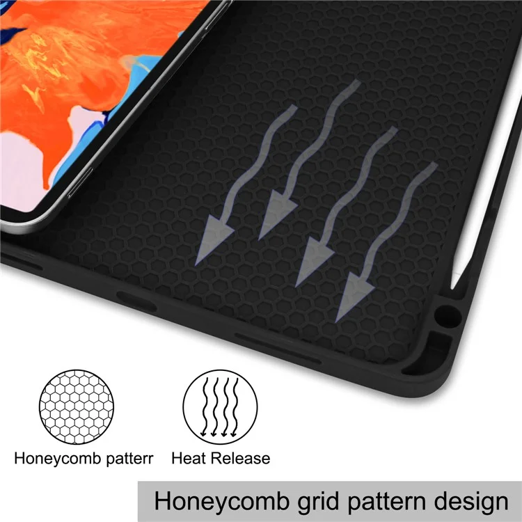 Pied de bureau à 3 volets en cuir PU avec support en TPU doux, réveil / veille automatique et support pour crayon pour iPad Pro 12,9 (2022) / (2021) / (2020) / (2018) - Noir