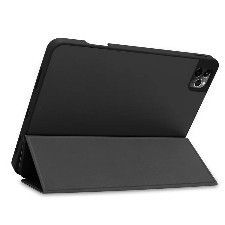 Pied de bureau à 3 volets en cuir PU avec support en TPU doux, réveil / veille automatique et support pour crayon pour iPad Pro 12,9 (2022) / (2021) / (2020) / (2018) - Noir