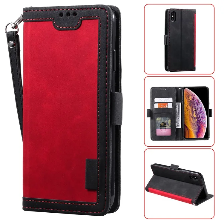 Vintage Splicing Style Wallet Stand Leather Protective Case for iPhone X/XS 5.8 inch - Red