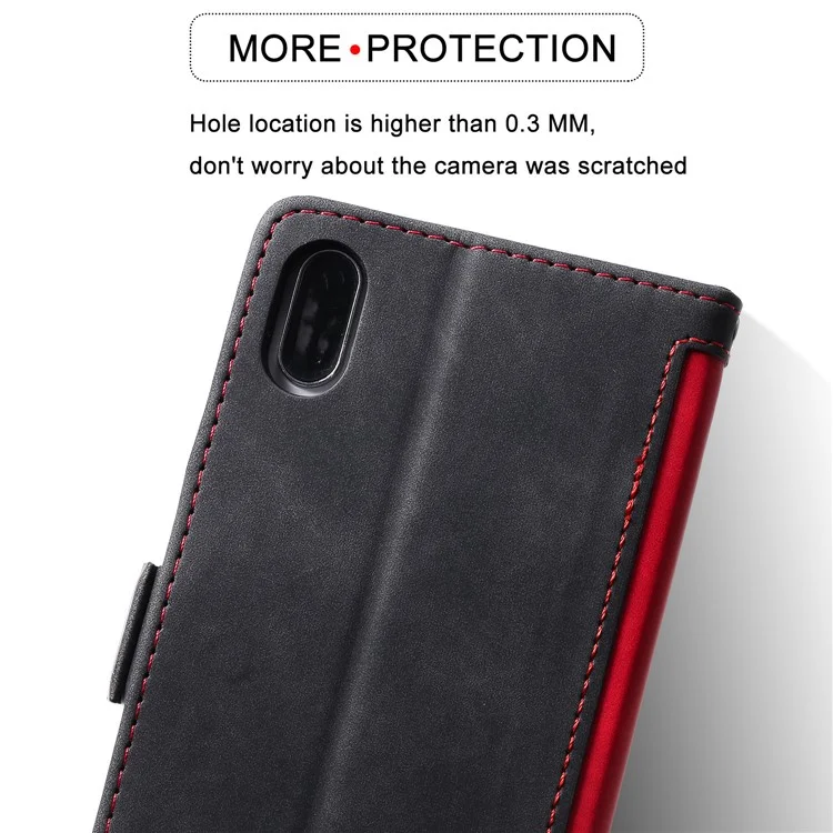 Vintage Splicing Style Wallet Stand Leather Protective Case for iPhone X/XS 5.8 inch - Red