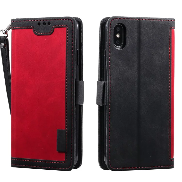 Vintage Splicing Style Wallet Stand Leather Protective Case for iPhone X/XS 5.8 inch - Red