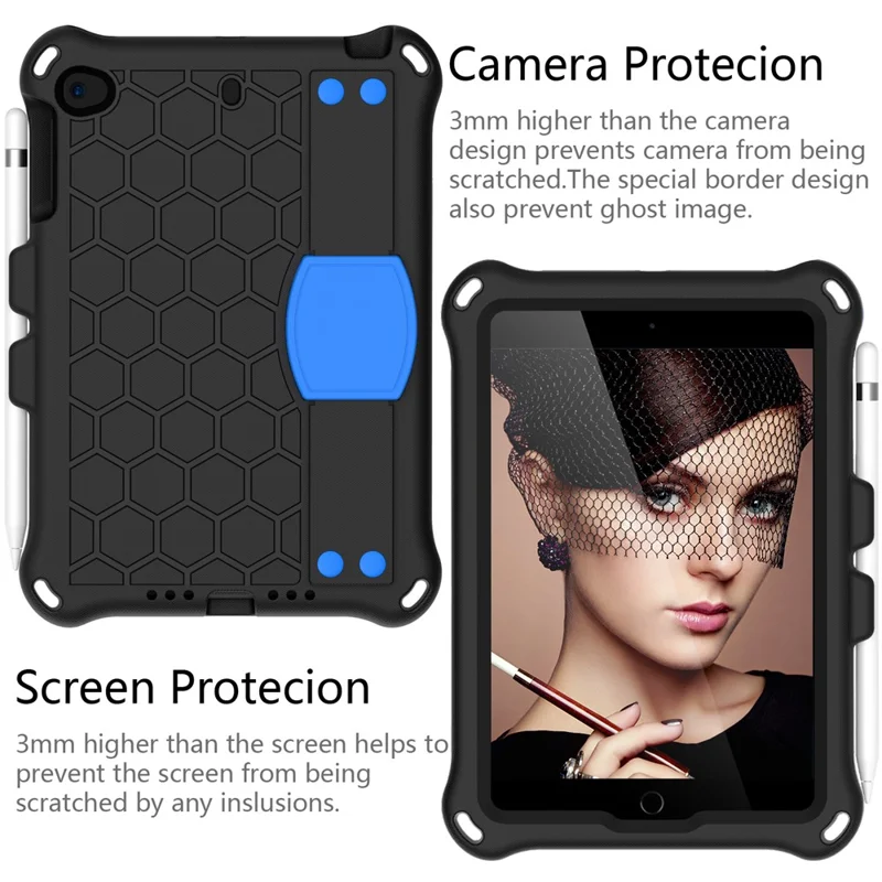 Honeycomb Texture EVA Tablet Hybrid Case with Shoulder Strap for Apple iPad Mini (2019) 7.9 inch/Mini 4/Mini 3/Mini 2/iPad Mini - Black/Blue