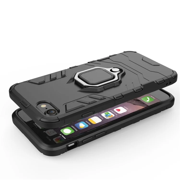Für iPhone 8 / 7 / SE (2020) / SE (2022) 4,7 Zoll PC + TPU-Hülle mit Fingerring-Ständer - Schwarz