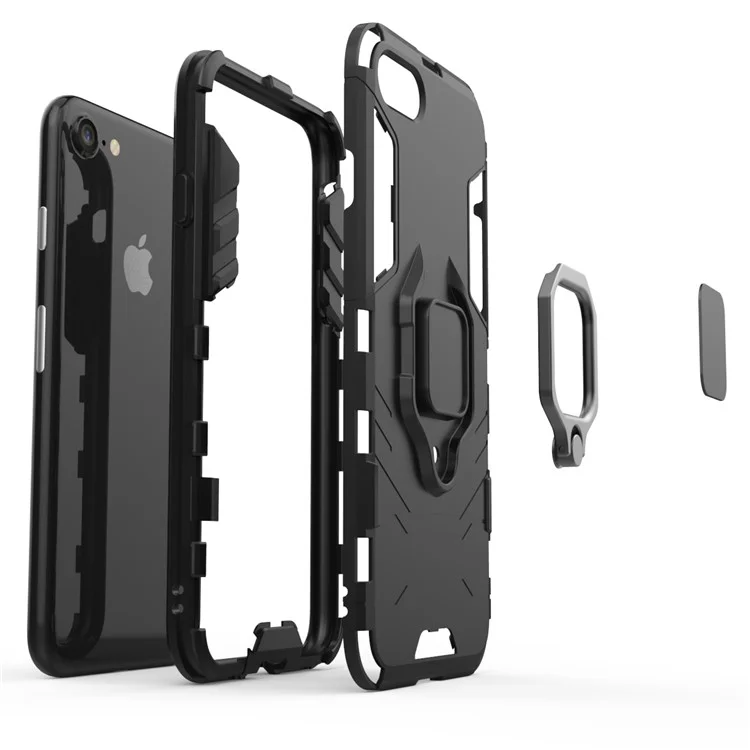 Für iPhone 8 / 7 / SE (2020) / SE (2022) 4,7 Zoll PC + TPU-Hülle mit Fingerring-Ständer - Schwarz