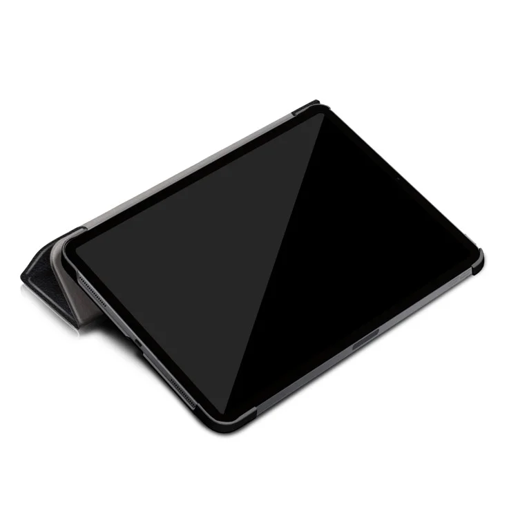 Litch Skin PU Caixo Tri-folto de Couro Tri-folho Para Ipad Pro 11 Polegadas (2020) /(2018) - Preto