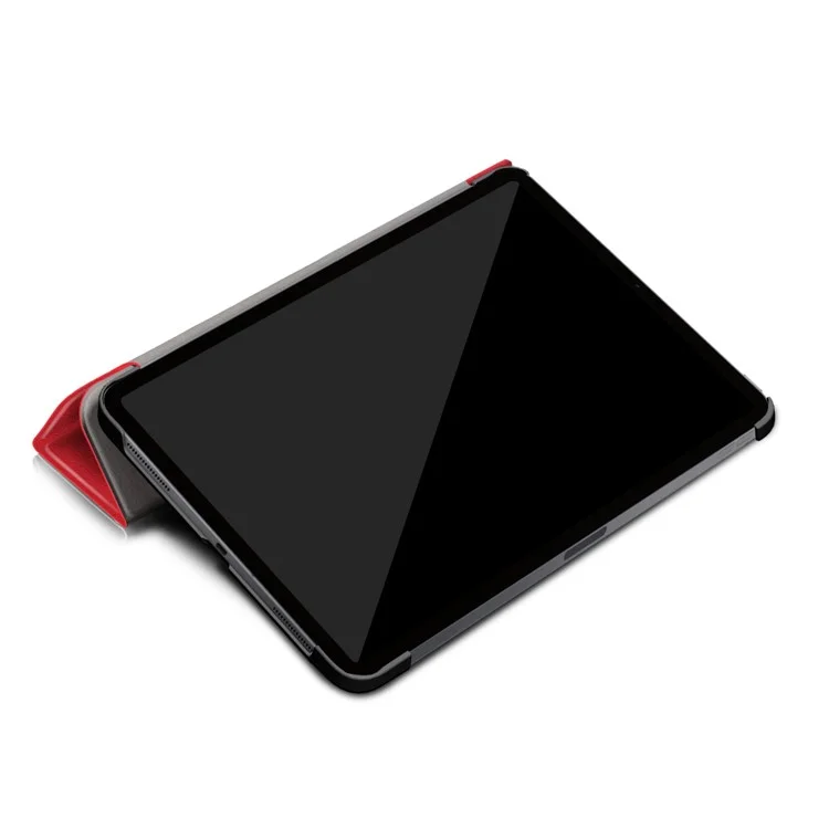 Litch Skin PU Caixo Tri-folto de Couro Tri-folho Para Ipad Pro 11 Polegadas (2020) /(2018) - Vermelho