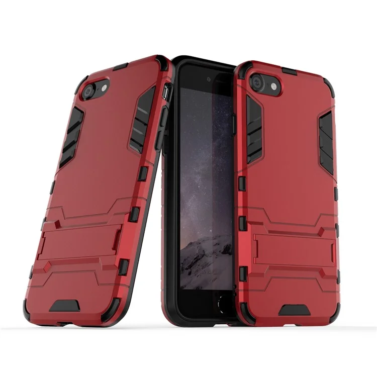 Plastic + TPU Hybrid Phone Case with Kickstand for Apple iPhone 8/7/iPhone SE (2022)/SE (2020) - Red
