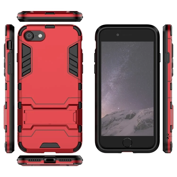 Plastic + TPU Hybrid Phone Case with Kickstand for Apple iPhone 8/7/iPhone SE (2022)/SE (2020) - Red