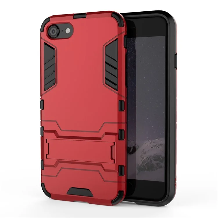 Plastic + TPU Hybrid Phone Case with Kickstand for Apple iPhone 8/7/iPhone SE (2022)/SE (2020) - Red