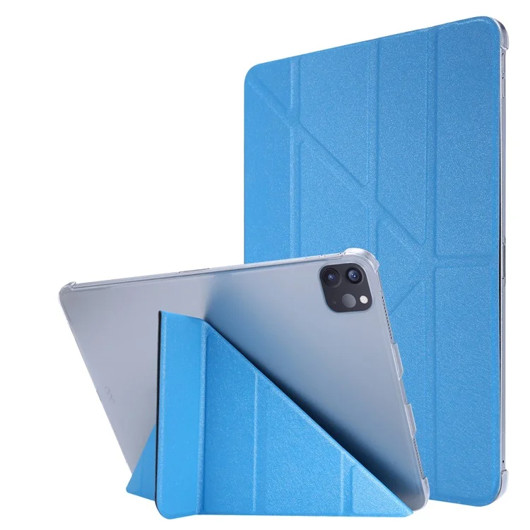 Origami Stand Silk Texture Leather Smart Case for iPad Pro 12.9 (2022) / (2021) / (2020) / (2018) - Baby Blue