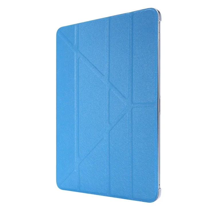 Origami Stand Silk Texture Leather Smart Case for iPad Pro 12.9 (2022) / (2021) / (2020) / (2018) - Baby Blue