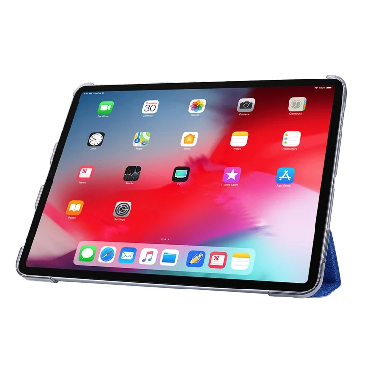 Textura de Seda Tri Dobrável PU PU Chelha de Combleto de Combato Para Ipad Pro de 12.9 Polegras (2020) /(2018) - Céu Azul