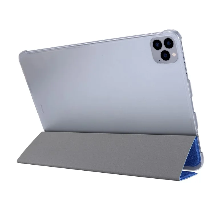 Seiden Textur Dreifacher Stand PU Leder Flip Tablet Shell Für Ipad Pro 12,9 Zoll (2020) /(2018) - Himmelblau