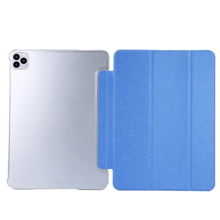 Silk Texture Tri-fold Stand PU Leather Flip Tablet Shell for iPad Pro 12.9 (2022) / (2021) / (2020) / (2018) - Sky Blue