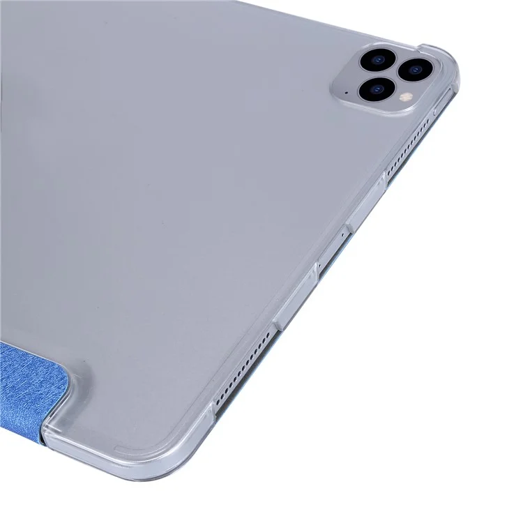 Textura de Seda Tri Dobrável PU PU Chelha de Combleto de Combato Para Ipad Pro de 12.9 Polegras (2020) /(2018) - Céu Azul