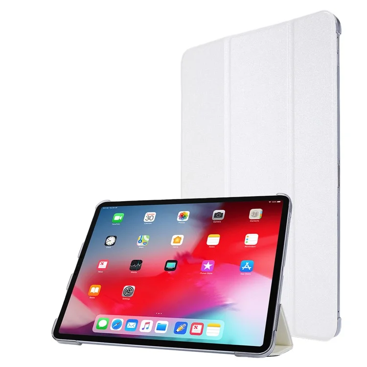 Textura de Seda Tri Dobrável PU PU Chelha de Combleto de Combato Para Ipad Pro de 12.9 Polegras (2020) /(2018) - Branco