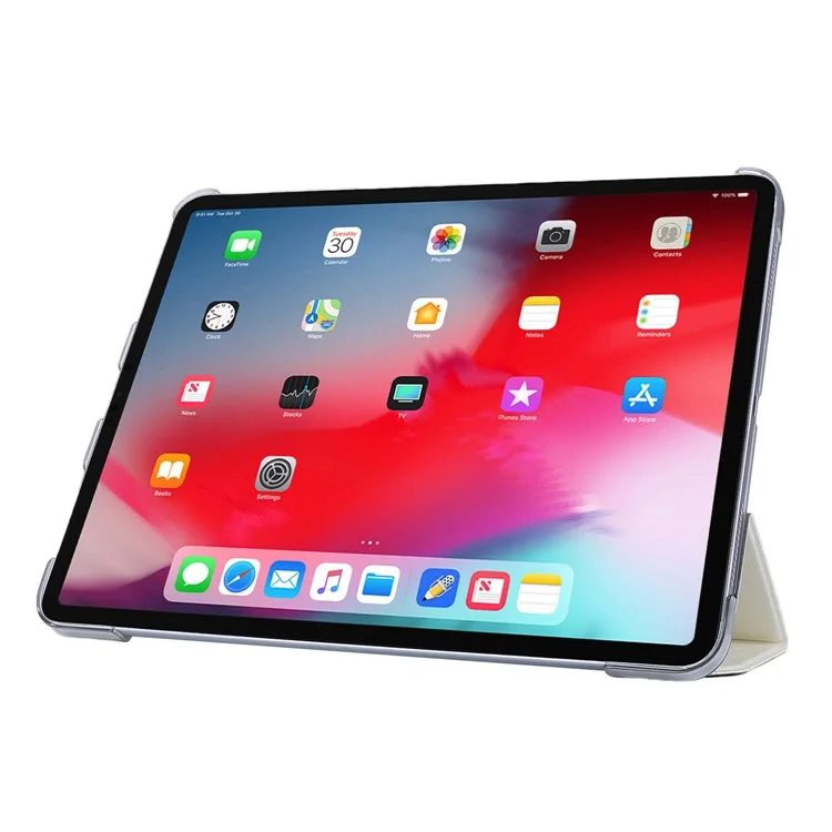 Custodia Tablet in Pelle PU con Texture Seta a Tre Ante per iPad Air 13 (2024) / Pro 12.9 (2022) / (2021) / (2020) / (2018) - Bianco