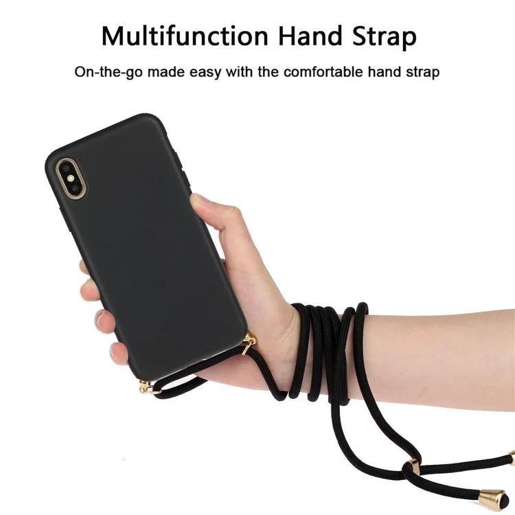 Environmental Natural Wheat Straw Soft TPU Phone Protection Cover with Multi-function Strap for iPhone XS Max 6.5 inch - Black