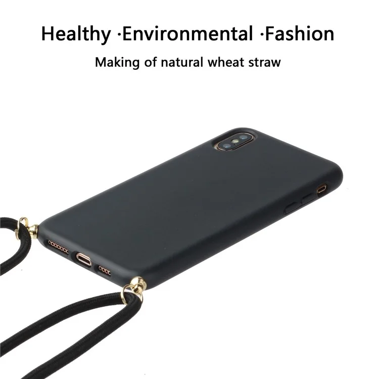 For iPhone X/XS 5.8 inch Biodegradable Wheat Straw Soft TPU Phone Shell with Multi-function Strap - Black