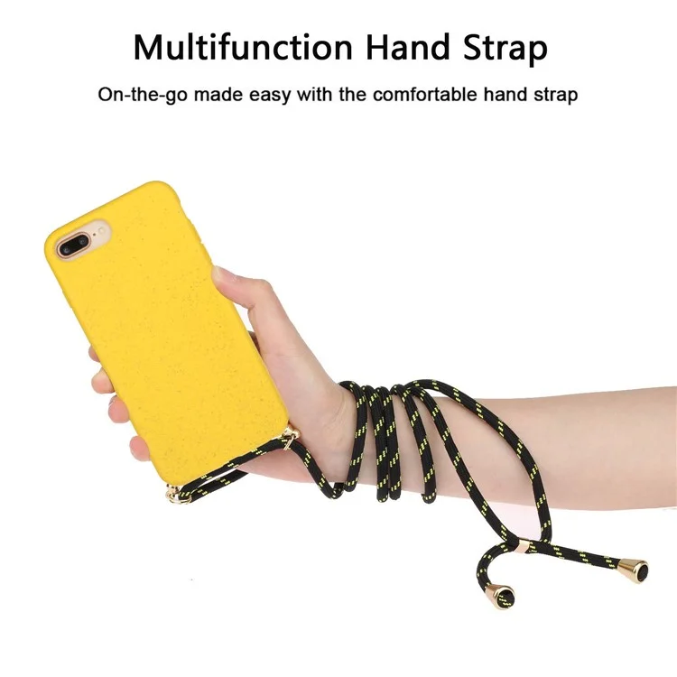 For iPhone 6 Plus/6s Plus/7 Plus/8 Plus 5.5-inch Natural Wheat Straw Soft TPU Phone Cover with Adjustable Strap - Yellow