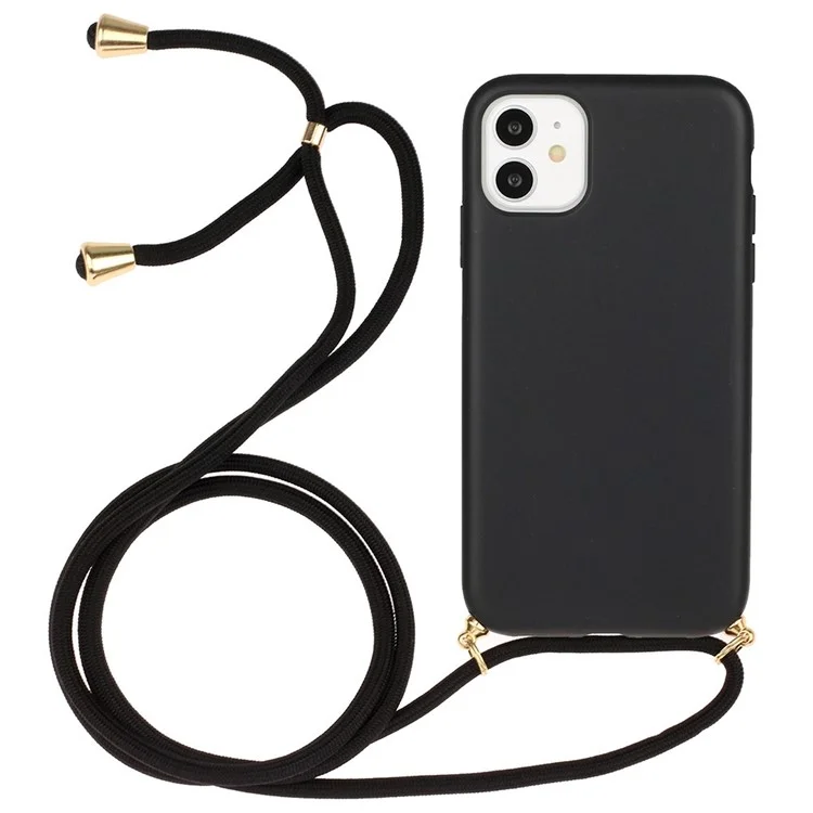 Wheat Straw Style Phone Case for iPhone 11 6.1 inch, Soft TPU Anti-Scratch Protective Shell with Strap - Black