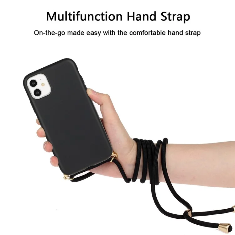 Wheat Straw Style Phone Case for iPhone 11 6.1 inch, Soft TPU Anti-Scratch Protective Shell with Strap - Black