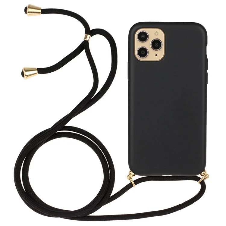 For iPhone 11 Pro 5.8 inch Eco-Friendly Natural Wheat Straw + TPU Soft Phone Cover with Multi-function Strap - Black