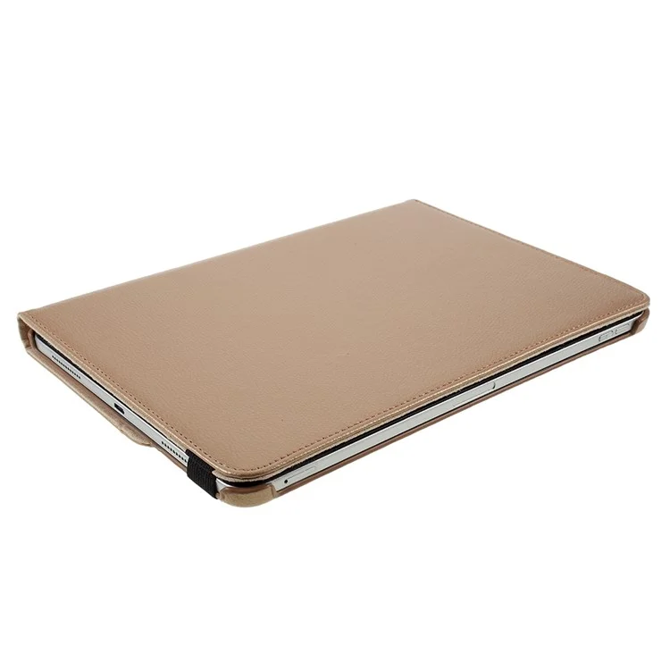 Litchi Skin Leather Case Cover with 360 Rotating Stand for iPad Pro 12.9 (2022) (2021) (2020) (2018) - Gold