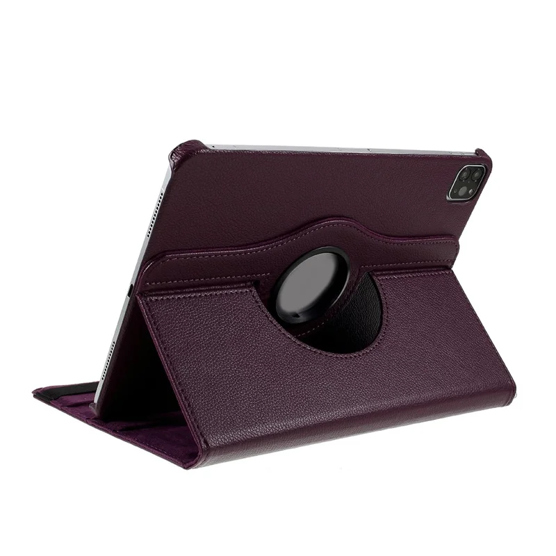 Litchi Skin Leather Case Cover with 360 Rotating Stand for iPad Pro 12.9 (2022) (2021) (2020) (2018) - Purple