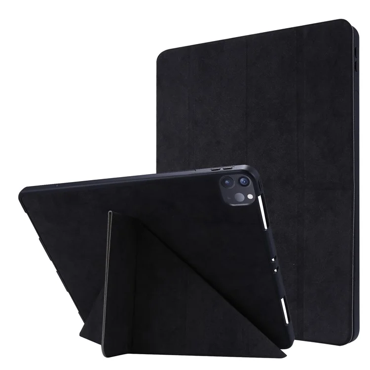 Retro Style Origami Smart Leather Stand Tablet Case for iPad Pro 12.9 (2022) (2021) (2020) - Black