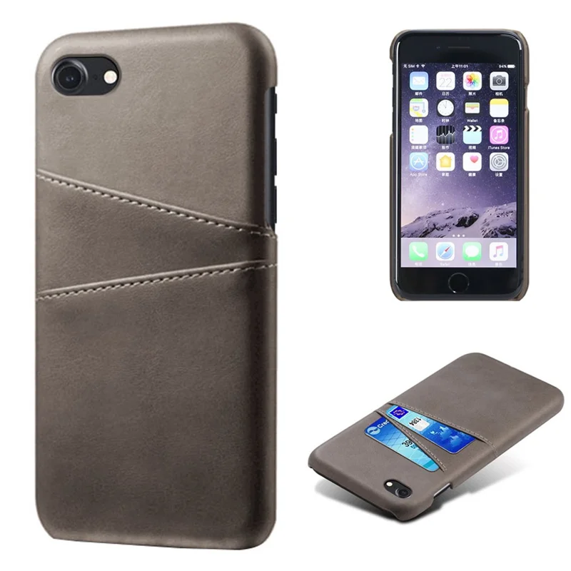 KSQ for iPhone 8/7/SE (2020)/SE (2022) 4.7 inch PU Leather Coated PC Case with Dual Card Slots - Grey