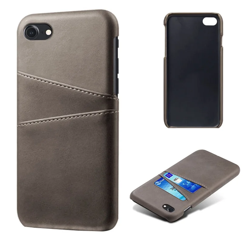 KSQ for iPhone 8/7/SE (2020)/SE (2022) 4.7 inch PU Leather Coated PC Case with Dual Card Slots - Grey