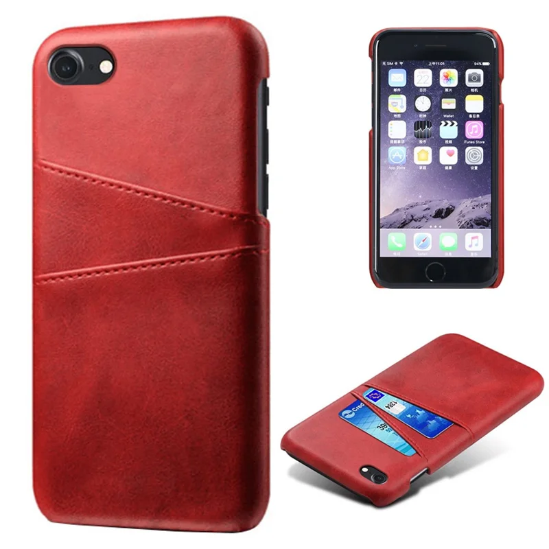 KSQ for iPhone 8/7/SE (2020)/SE (2022) 4.7 inch PU Leather Coated PC Case with Dual Card Slots - Red