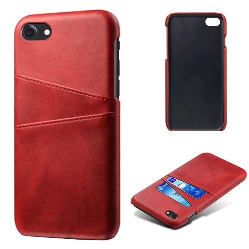 KSQ for iPhone 8/7/SE (2020)/SE (2022) 4.7 inch PU Leather Coated PC Case with Dual Card Slots - Red
