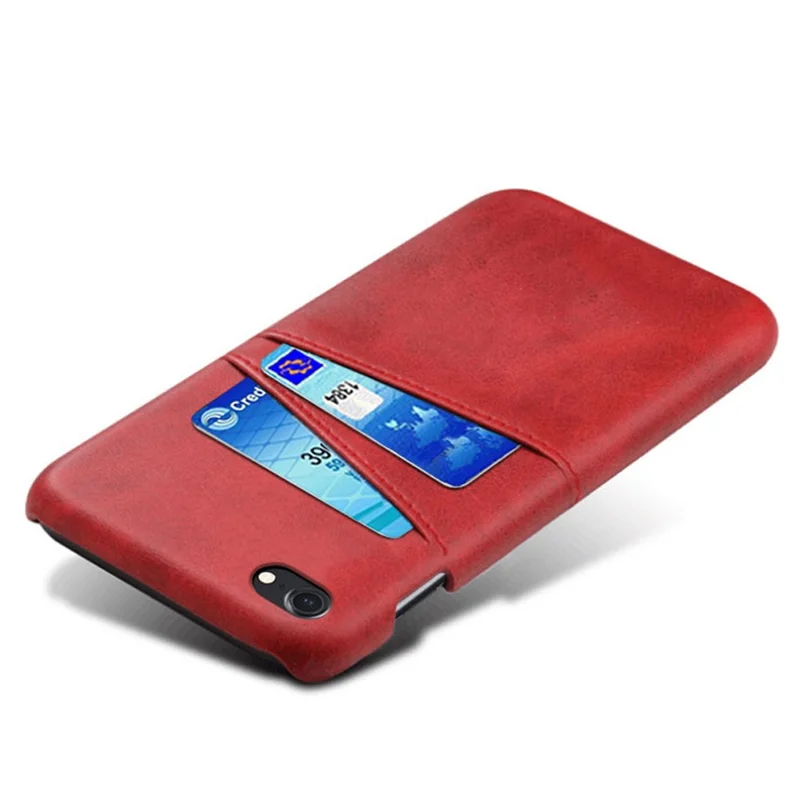KSQ for iPhone 8/7/SE (2020)/SE (2022) 4.7 inch PU Leather Coated PC Case with Dual Card Slots - Red