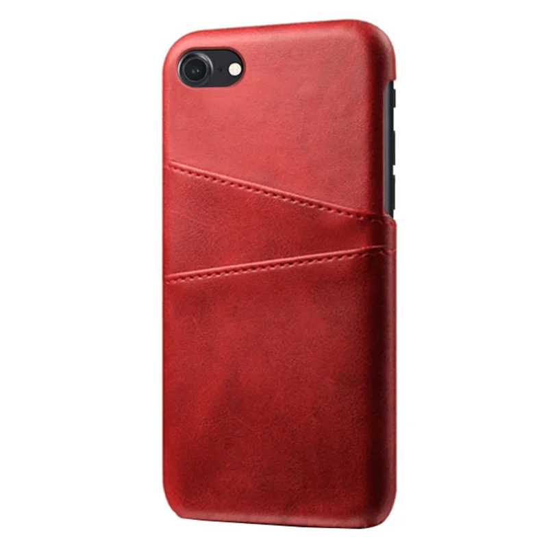 KSQ for iPhone 8/7/SE (2020)/SE (2022) 4.7 inch PU Leather Coated PC Case with Dual Card Slots - Red